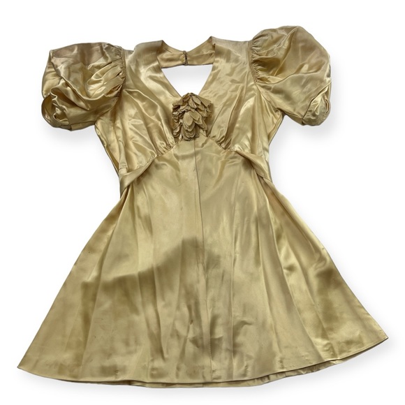 Dresses & Skirts - Vintage 90s 80s women’s yellow rose puff sleeve mini dress M L76-27